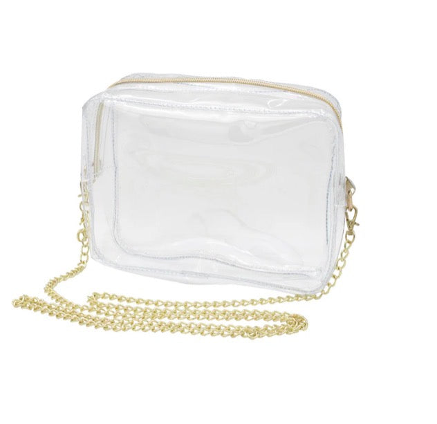 Capri Designs Camera Crossbody-Clear with Gold