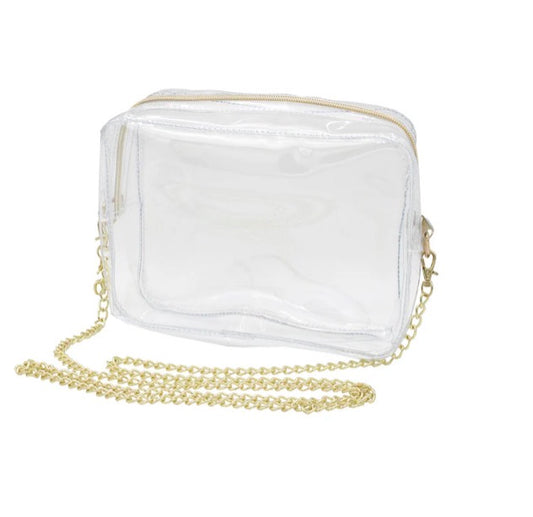 Capri Designs Camera Crossbody-Clear with Gold