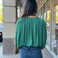 KLd “Brennan” Satin Scoop Neck Bubble Hem Top-Green