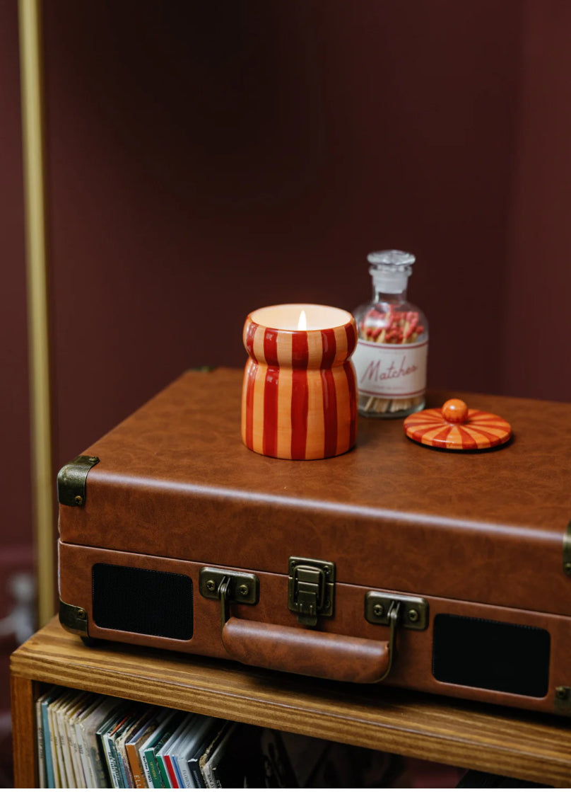 Paddywax Cabana Red/Coral Striped Candle 6.5oz-Spiced Apple