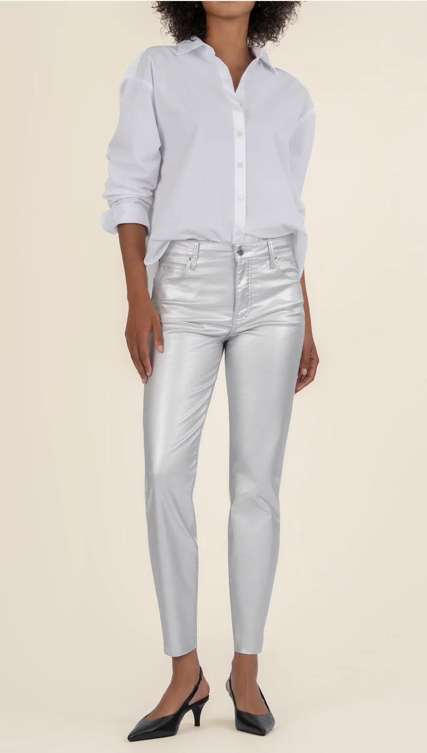 Kut From The Kloth “Charlize” Coated High Rise Cigarette Leg - Silver