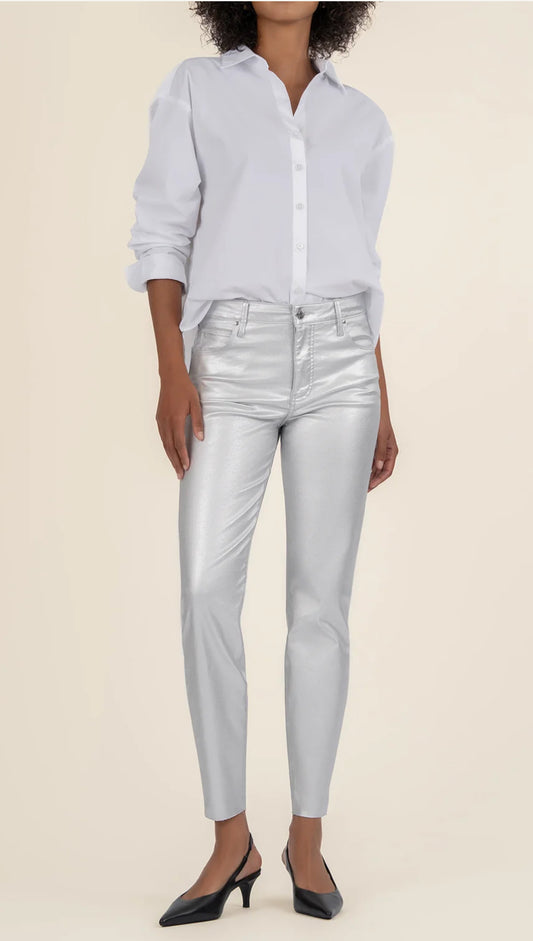 Kut From The Kloth “Charlize” Coated High Rise Cigarette Leg - Silver