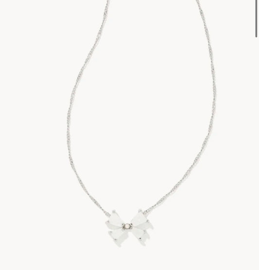 Kendra Scott Blair Bow Small Pendant Necklace - Silver Iridescent Drusy