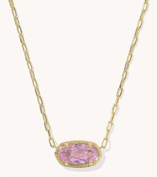 Kendra Scott Elisa Luxe Short Pendant Necklace-Gold Light Pink CZ