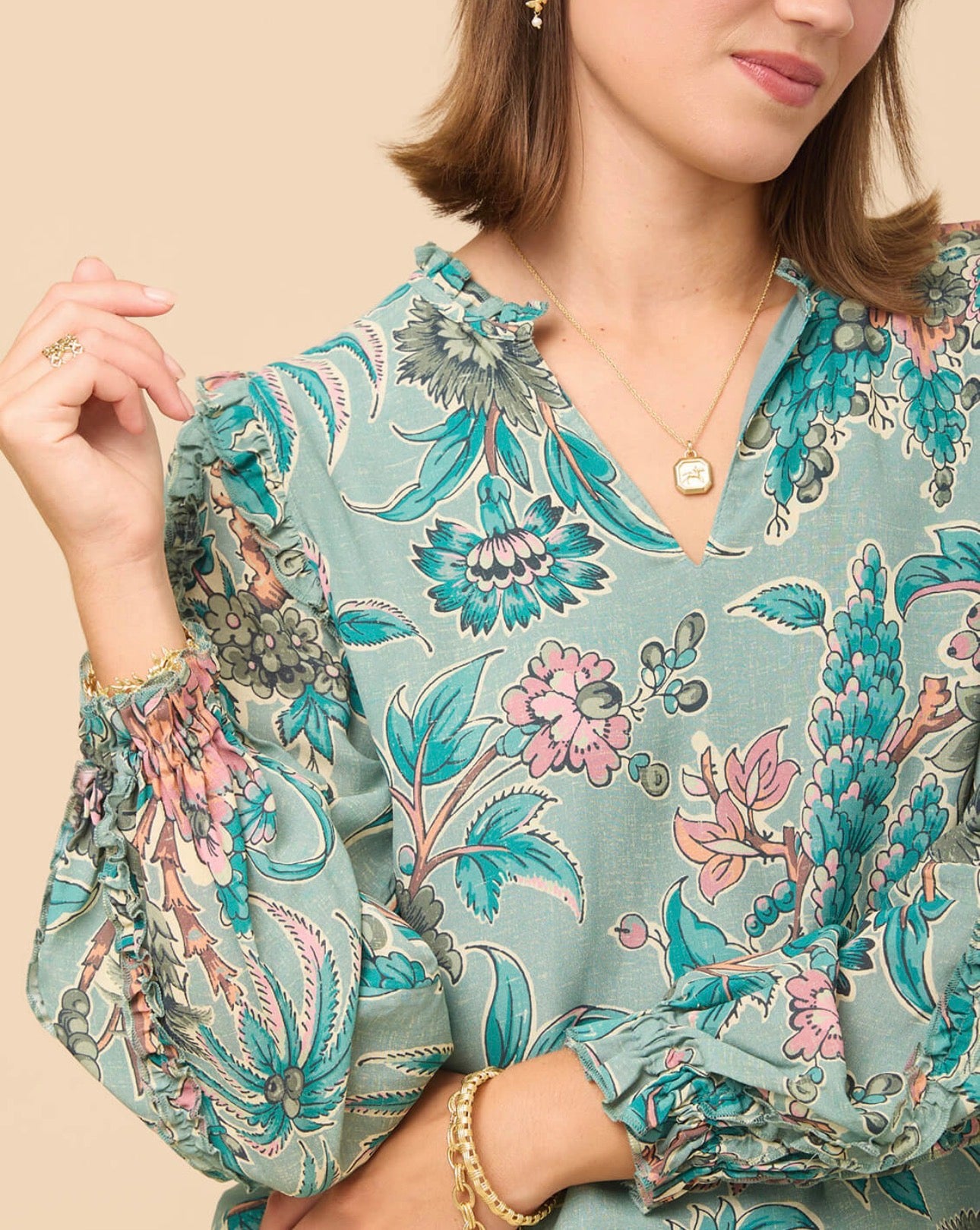 Spartina 449 "Wilenna" Ruffle Blouse-Guerard Estate Bird
