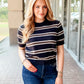 KLd "Contessa" S/S Striped Crewneck Sweater-Navy