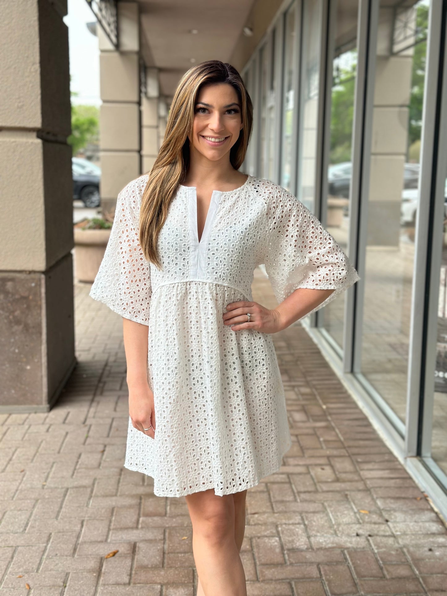 Elan Lexi Eyelet Dress-White Adelaide's Boutique Elan Lexi Eyelet Dress-White Adelaide's Boutique