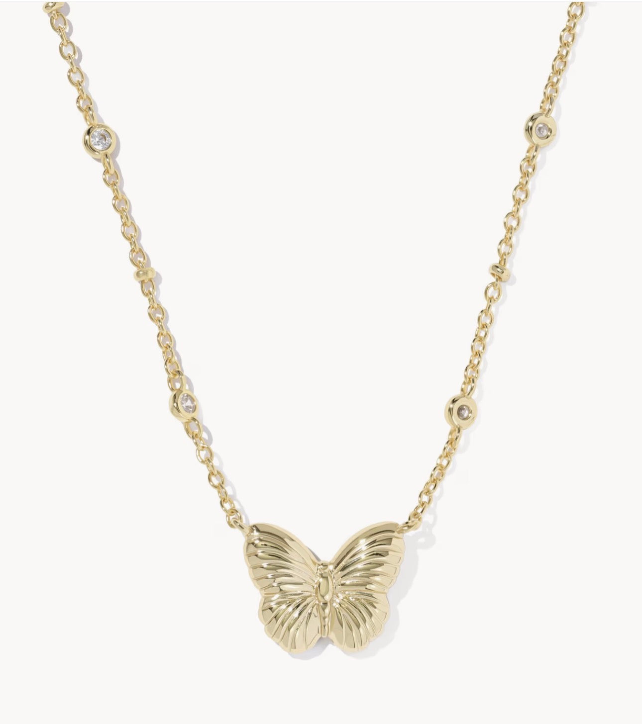 Kendra Scott Cailey Butterfly Short Pendant Necklace-Gold Pink Opalescent Resin