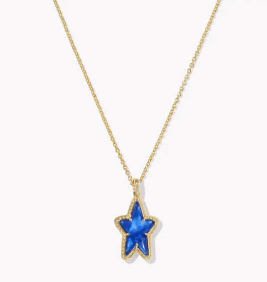Kendra Scott Ada Star Short Pendant Necklace-Gold Blue