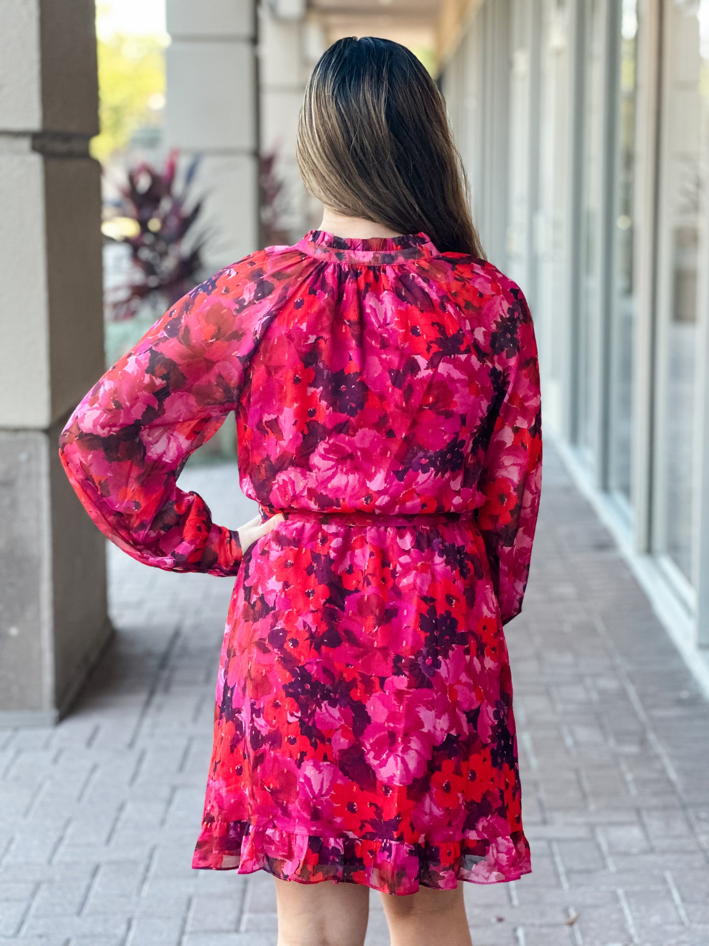 Lost + Wander "Jolie Fleur" Mini Dress-Fuschia