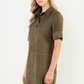 THML "Clare" S/S Collared Faux Suede Dress-Olive