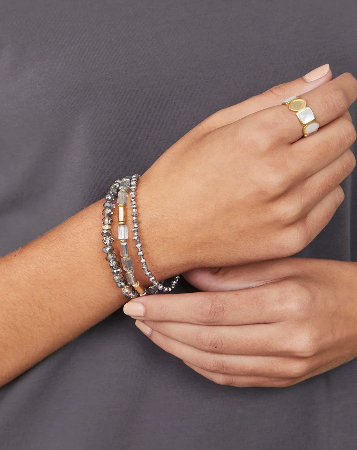Spartina 449 Sparkle Stretch Bracelet Stack- Silver