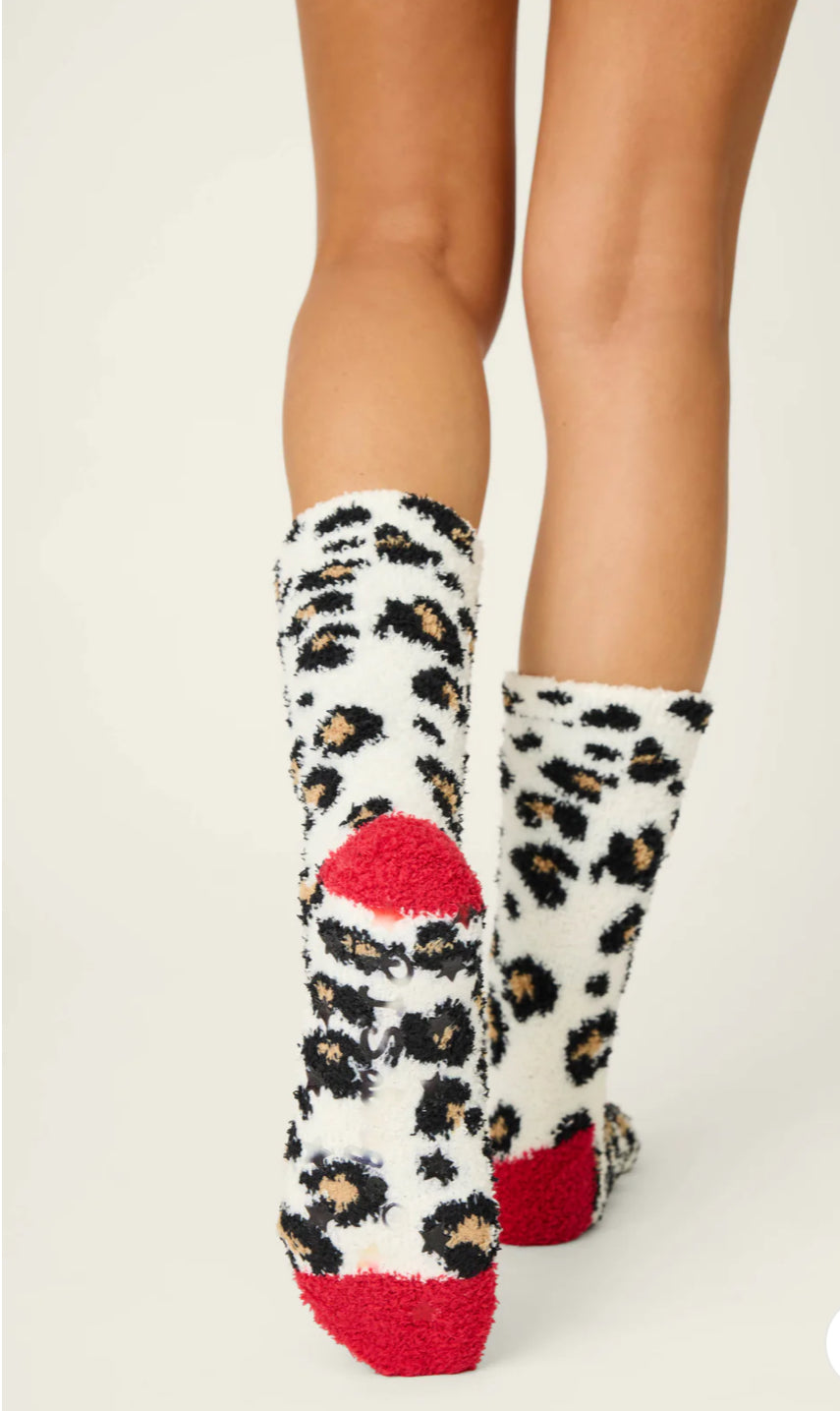 PJ Salvage Cozy Crew Socks-Cheetah