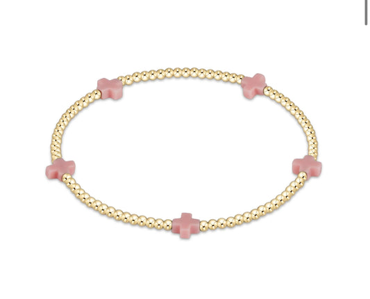 Enewton EGIRL “Signature Cross” Small Gold Pattern 2mm Bead Bracelet - Pink