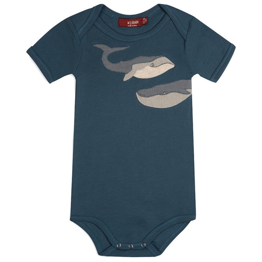 Milkbarn Kids Organic Appliqué One Piece-Blue Whale