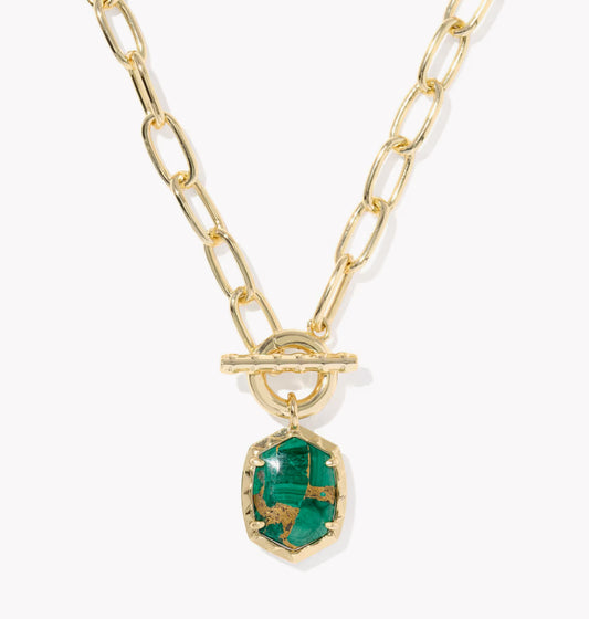 Kendra Scott Daphne Link & Chain Necklace-Gold Bronze Veined Malachite