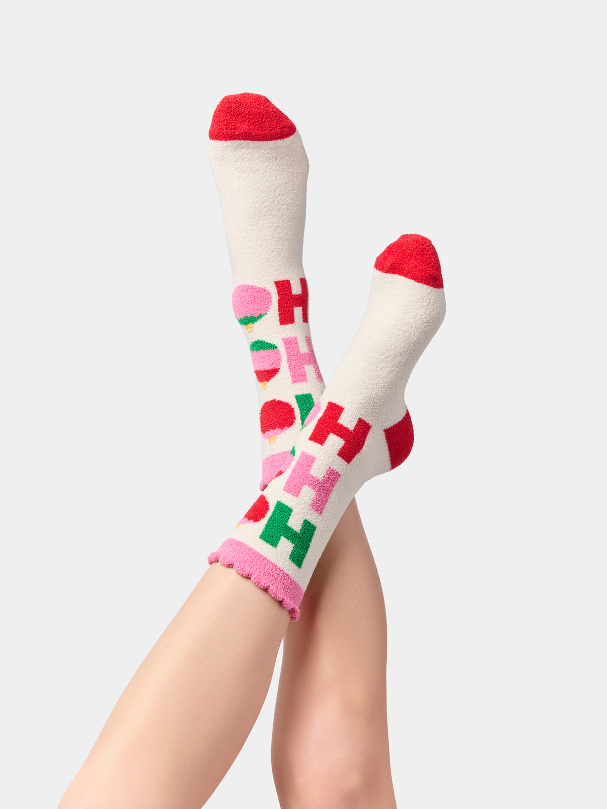 Shiraleah "Ho Ho Ho Ornament" Socks-Ivory