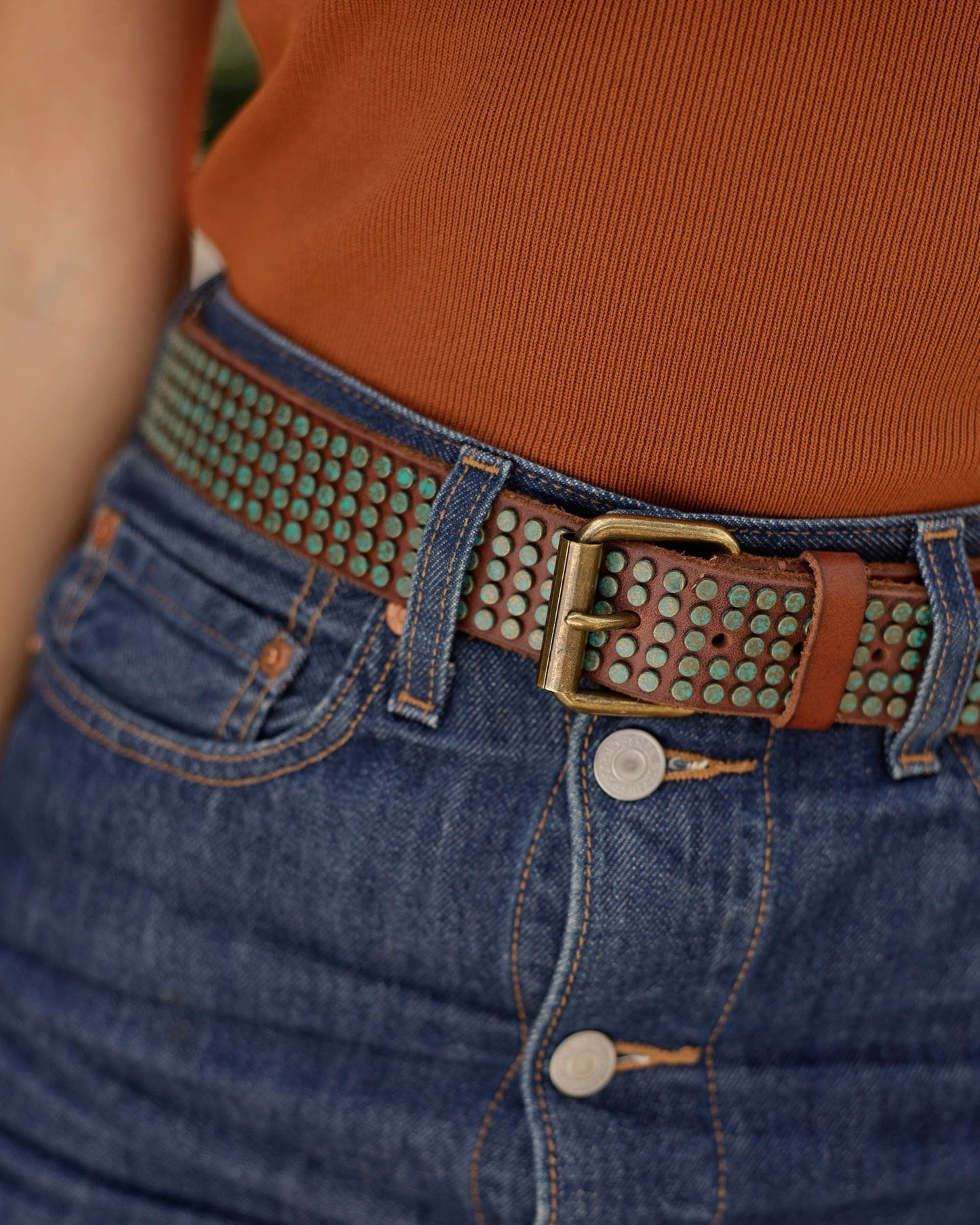 Amsterdam Heritage  “Eden” | Studded Bohemian Leather Belt- Cognac
