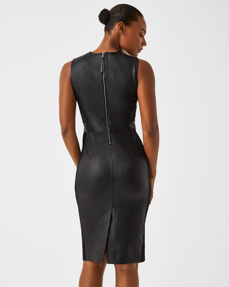Spanx Leather-Like Combo Sheath Dress-Luxe Black