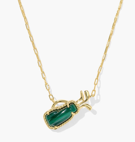 Kendra Scott Golf Short Pendant Necklace-Gold Green Malachite