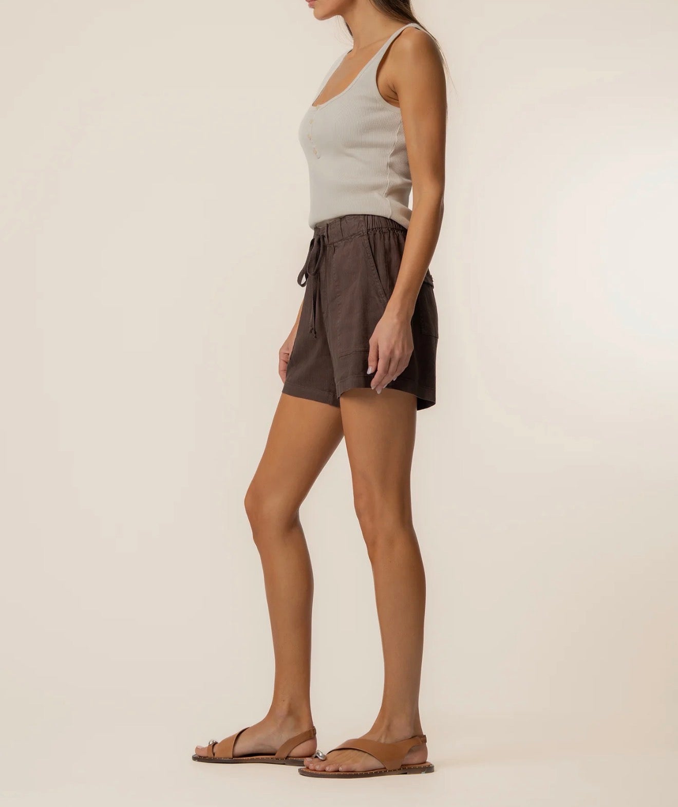 Kut from the Kloth "Katana" High Rise Drawstring Short-Chocolate