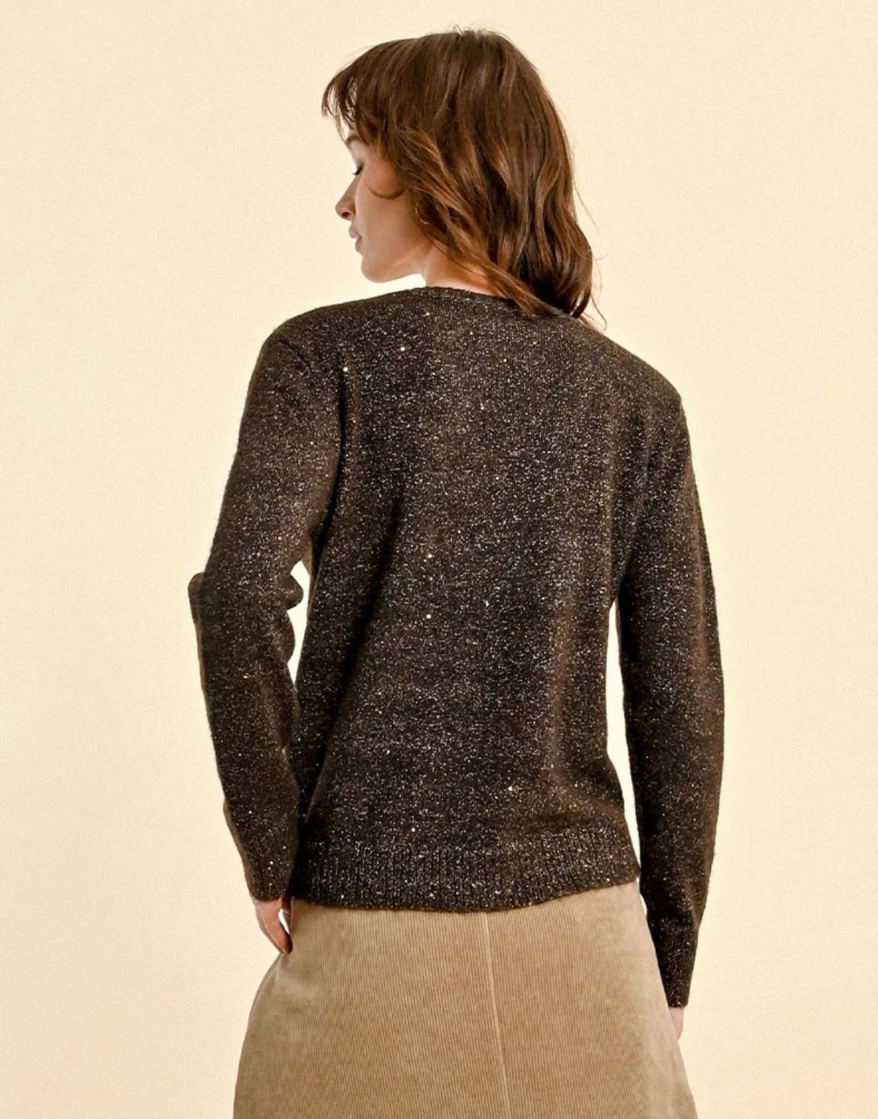 Molly Bracken Crew Neck Sparkle Sweater-Chocolate