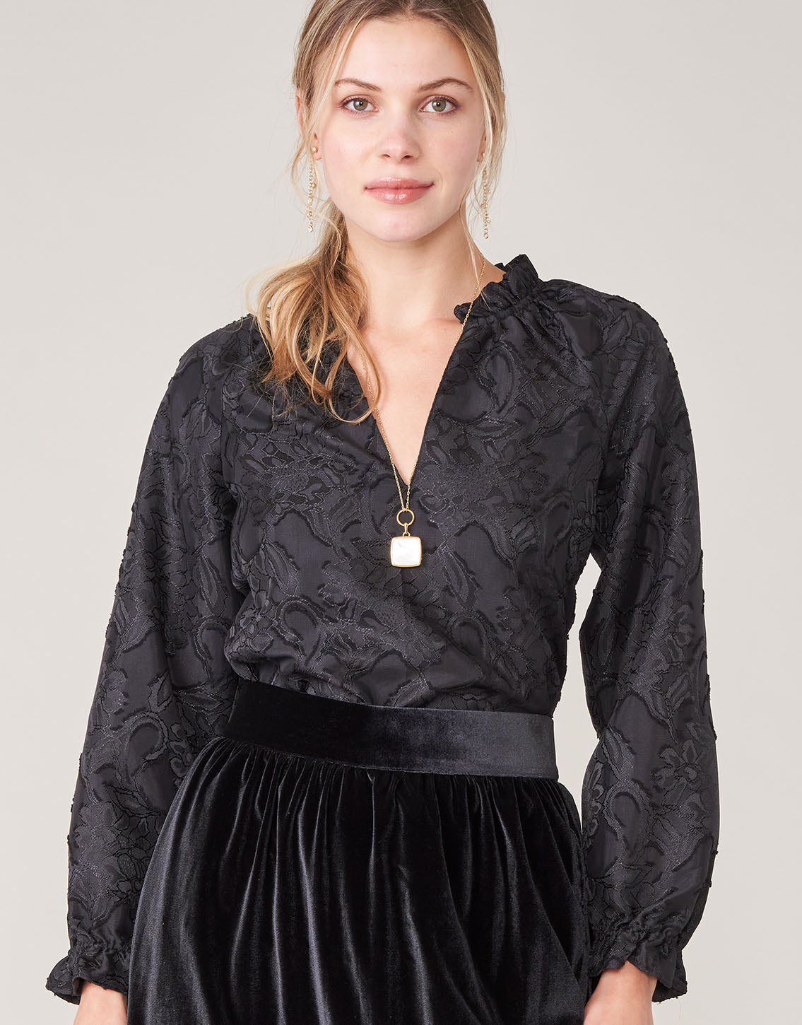 Spartina 449 "Josette" Jacquard Blouse-Black