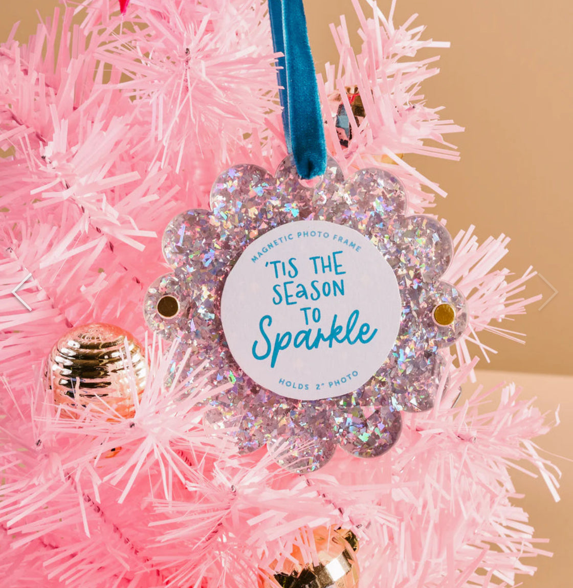 The Darling Effect Holiday Scalloped Frame Ornament-Silver Glitter