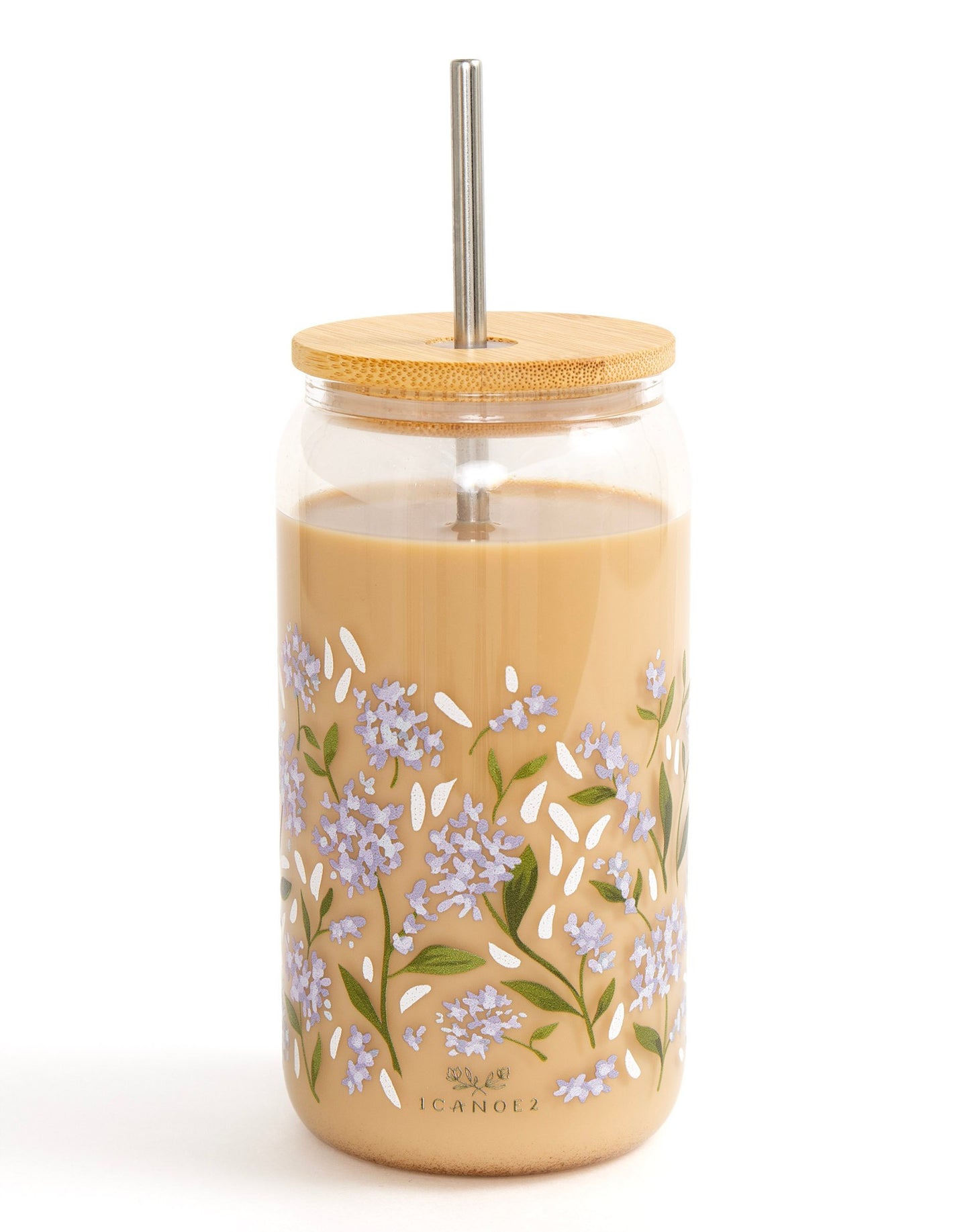 1 Canoe 2 "Hydrangeas" Glass Can with Straw