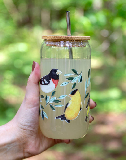 1 Canoe 2 "Feathered Friends" Glass Can with Straw