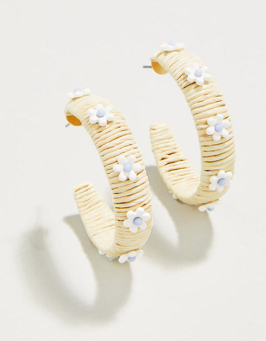 Spartina 449 Daisy Straw Hoop Earrings-Natural