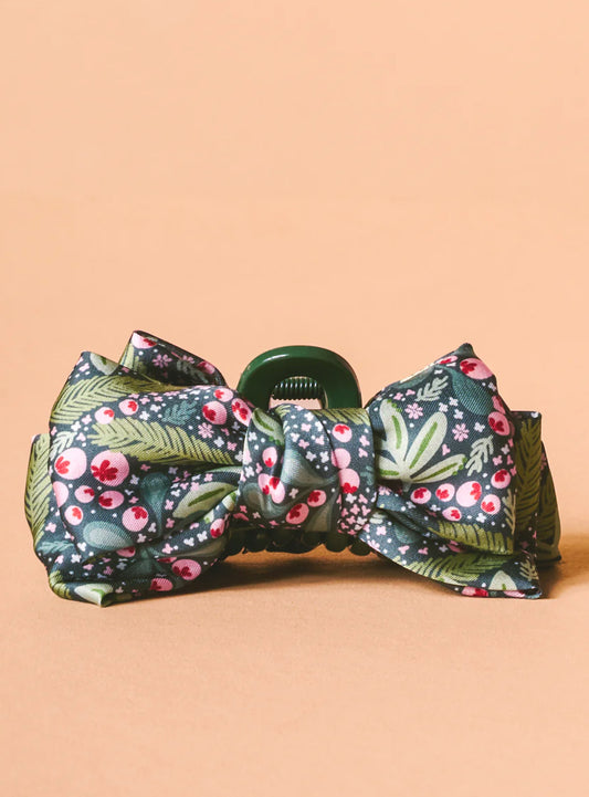 The Darling Effect Mini Satin Bow Claw Clip-Jolly Sprig