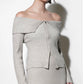 Greylin "Hazel" Off-Shoulder Zip Up Knit Top- Warm Grey