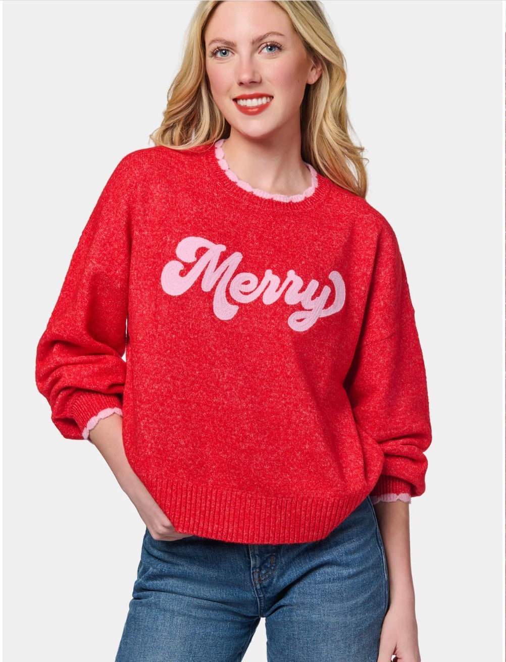 Shiraleah "Merry" Scallop Trim Sweater-Red