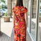 Uncle Frank Bold Floral Midi Dress-Red/Orange