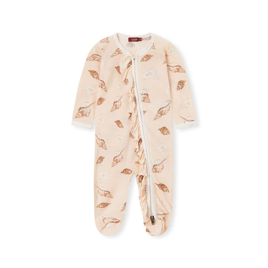 Milkbarn Kids "Seashells" Bamboo Ruffle Zipper Footed Romper