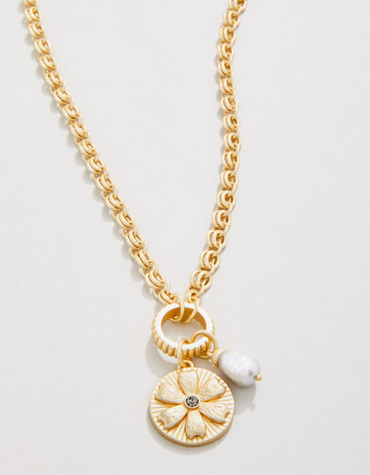Spartina 449 Chicory Medallion Necklace 17"-Pearl