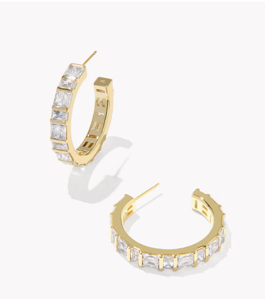 Kendra Scott Jamie Hoop Earring- Gold White CZ