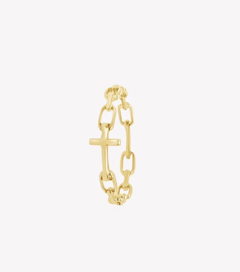Rizen Chain Breaker Cross Ring-Gold