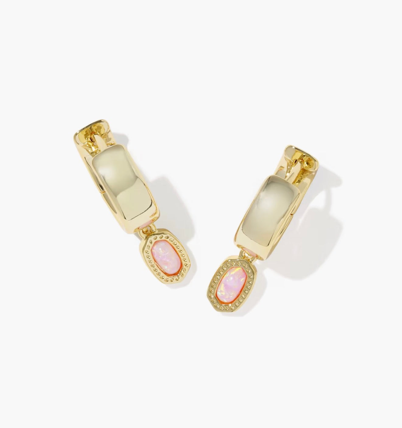 Kendra Scott Mini Ellie Wide Huggie-Gold/Light Pink Lab Opal