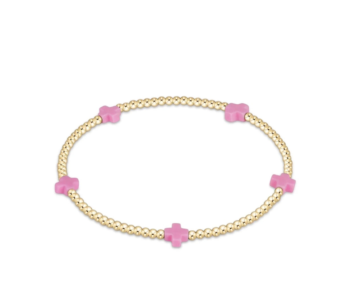 Enewton EGIRL "Signature Cross" Small Gold Pattern 2mm Bead Bracelet-Bright Pink