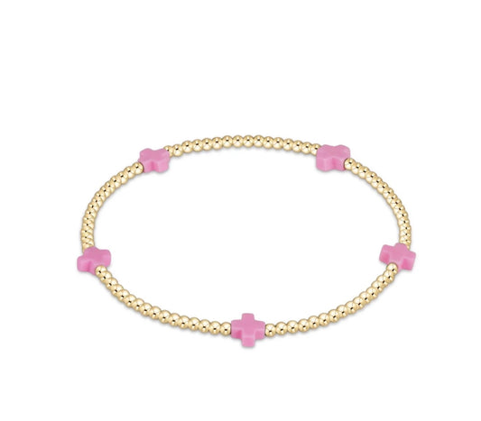 Enewton EGIRL "Signature Cross" Small Gold Pattern 2mm Bead Bracelet-Bright Pink