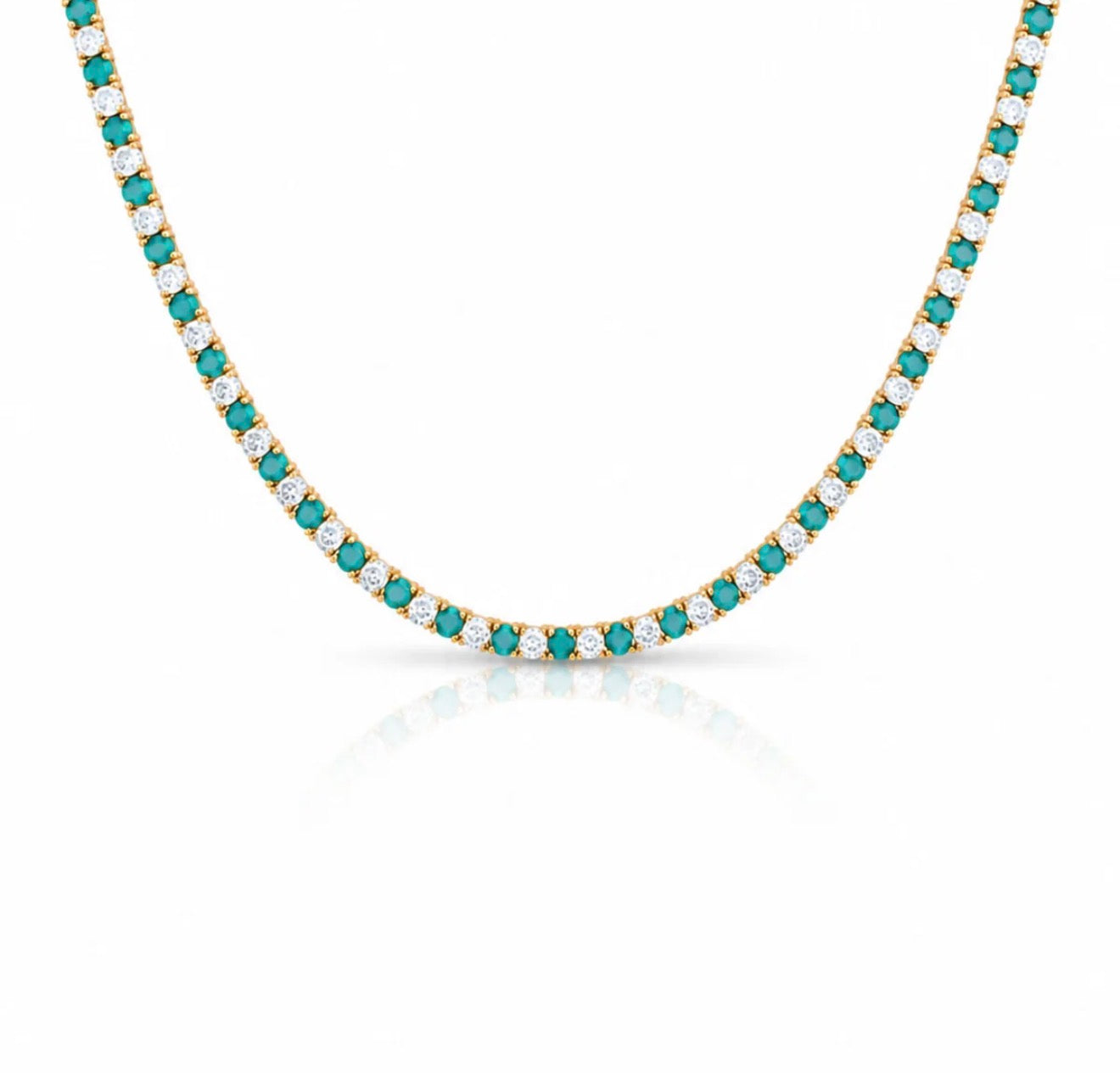 LeMel Dee Alternating Turquoise & CZ Tennis Necklace-16” Gold