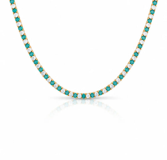 LeMel Dee Alternating Turquoise & CZ Tennis Necklace-16” Gold