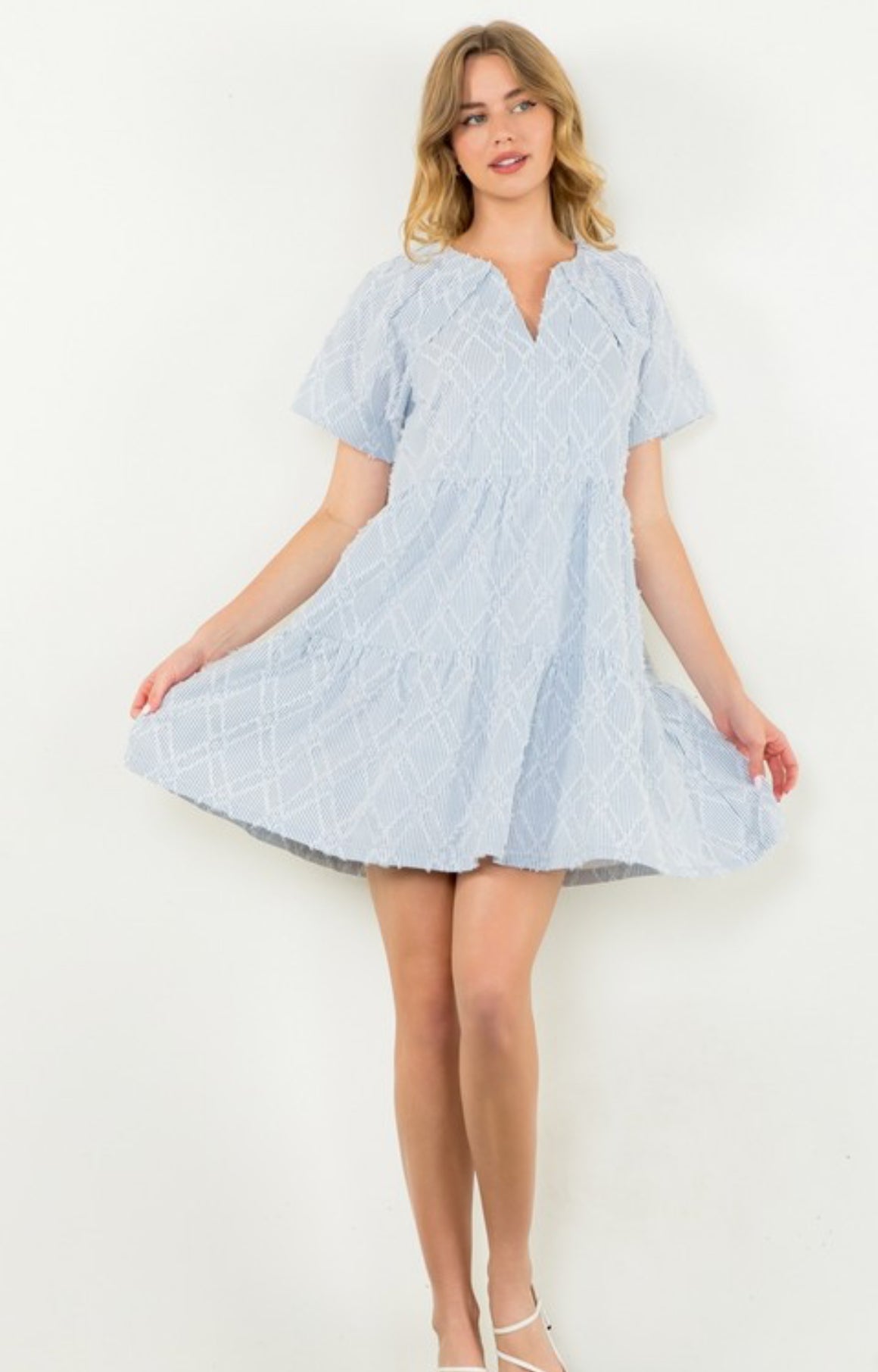 THML "Sonya" Fringe Detail Striped Dress-White/Blue