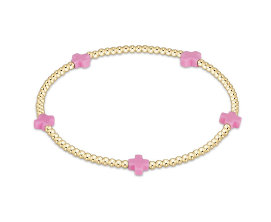 Enewton EGIRL “Signature Cross” Small Gold Pattern 2mm Bead Bracelet - Hot Pink