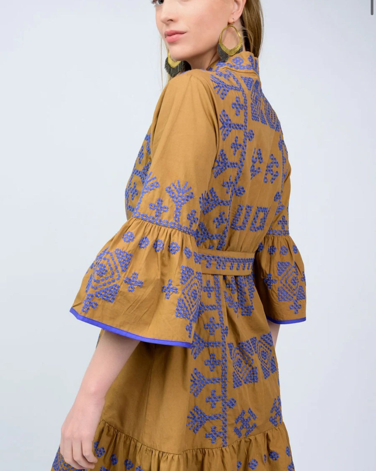 Uncle Frank Cross Stitched Dress-Gold/Blue