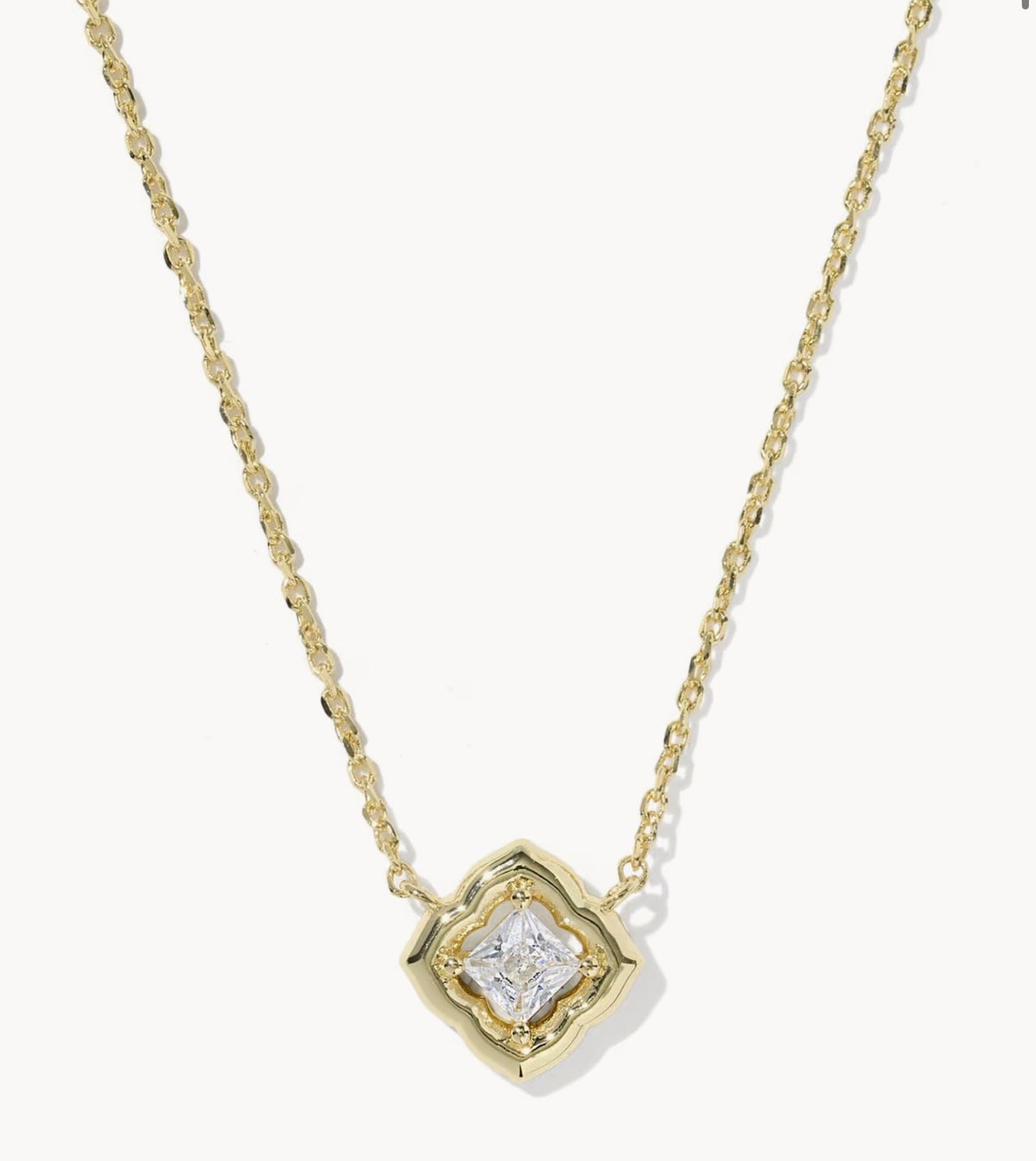 Kendra Scott Mallory Crystal Pendant Necklace-Gold White CZ