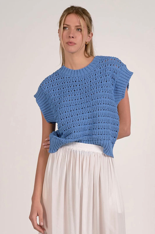 Elan S/S Open Knit Sweater-Blue