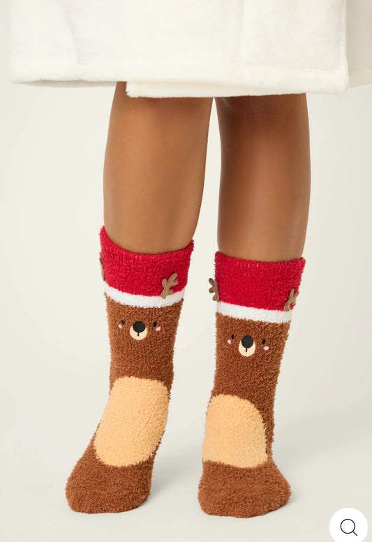 PJ Salvage Cozy Crew Socks-Brown Reindeer